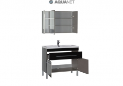 AQUANET, Комплект для ванной Aquanet Верона 100 Черный с дверцами